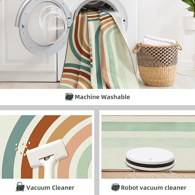 Indoor Outdoor Area Rug, Mid Century Modern Multicolored Outdoor Patio Rug,Washable Abstract Art Rainbow Rugs Non-Slip Carpet for Camping, Bedroom, Deck(8x10)-Ruum Studio Home