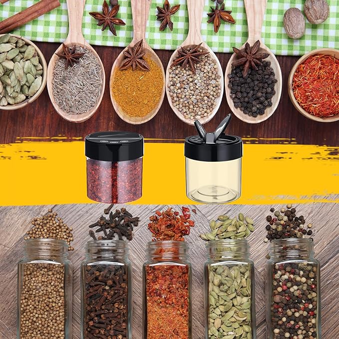 50 Pack 4.7 oz Plastic Spice Jars with Black Cap Empty Clear Plastic Spice Bottle Containers Reusable Seasoning Jars with Shaker Lids for Kitchen Storing and Dispensing Salt Powders-Ruum Studio Home