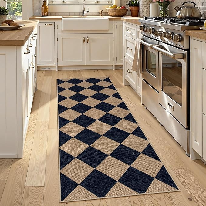 Lahome Checkered Easy Jute Runner Rug, 2x6 Kitchen Mats for Floor Washable Entryway Runner, Checkerboard Black Indoor Outdoor Carpet for Hallway 6ft Entry Laundry-Ruum Studio Home