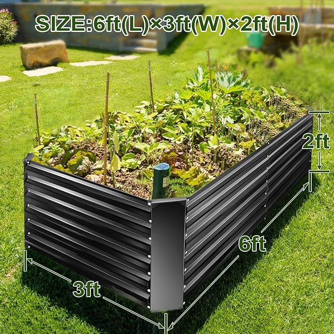 EDOSTORY Metal Raised Bed Garden Bed Kit, 6x3x2ft Tall Galvanized Planter Raised Garden Boxes Outdoor, Large Metal Raised Garden Beds for Flowers, Vegetables, Herbs-Ruum Studio Home