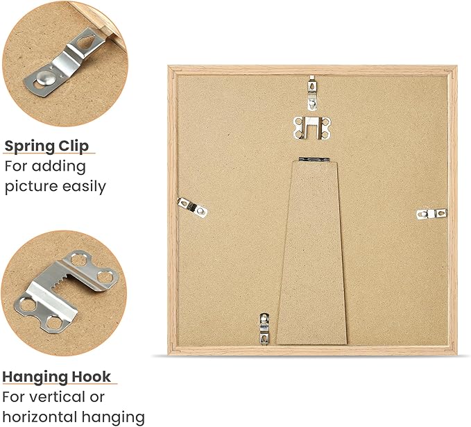 upsimples 10x10 Frame, Natural Solid Wooden Picture Frames, Display 8x8 with Mat or 10 x 10 Without Mat, Wall or Tabletop, 1 Pack, Natural-Ruum Studio Home