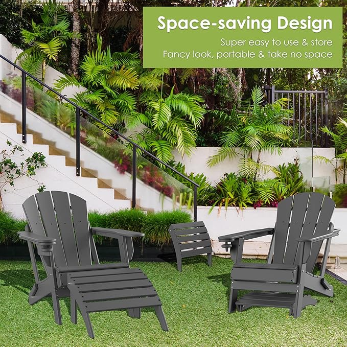GREENVINES Adirondack-Ottoman | HDPE Plastic | Outdoor Footrest | All Weather | Foot Rest | Foot Stool | Grey | for Adirondack Chair | for Patio Backyard Pool-Ruum Studio Home