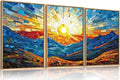 Mountains Framed Canvas Wall Art Set, Modern Abstract Art Painting, Irregular Square Ridge Wall Decor, Sunrise Art Print for Living Room, Bathroom, Bedroom, Office - 16"x24"x3-Ruum Studio Home