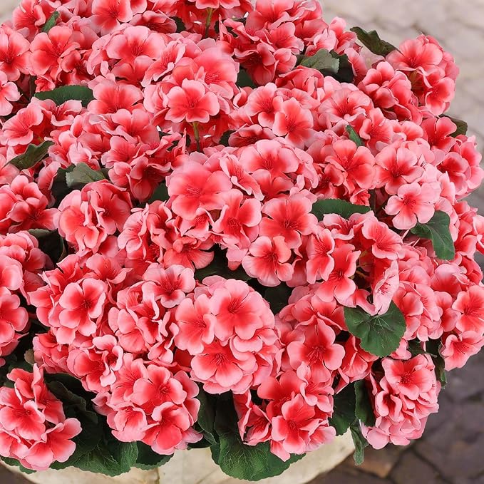 Hananona Artificial Geranium Flowers for Outdoors Geranium Silk Flowers Outdoor UV Resistant Garden Plants Faux Flowers for Home Kitchen Table Centerpieces Decor (12, Peach)-Ruum Studio Home