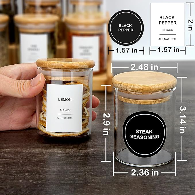 4OZ Glass Spice Jars with Bamboo Lids and 315 Labels, 10 Pcs Clear Food Storage Containers for Kitchen Sugar Salt Coffee Tea Beans-Ruum Studio Home