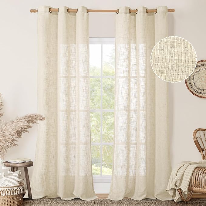 LAMIT Beige Linen Curtains for Living Room 2 Panels Set, 84 Inch Linen Textured Light Filtering Drapes Bronze Grommet Boho Panels for Farmhouse/Bedroom/Porch, 38 x 84 Inch-Ruum Studio Home