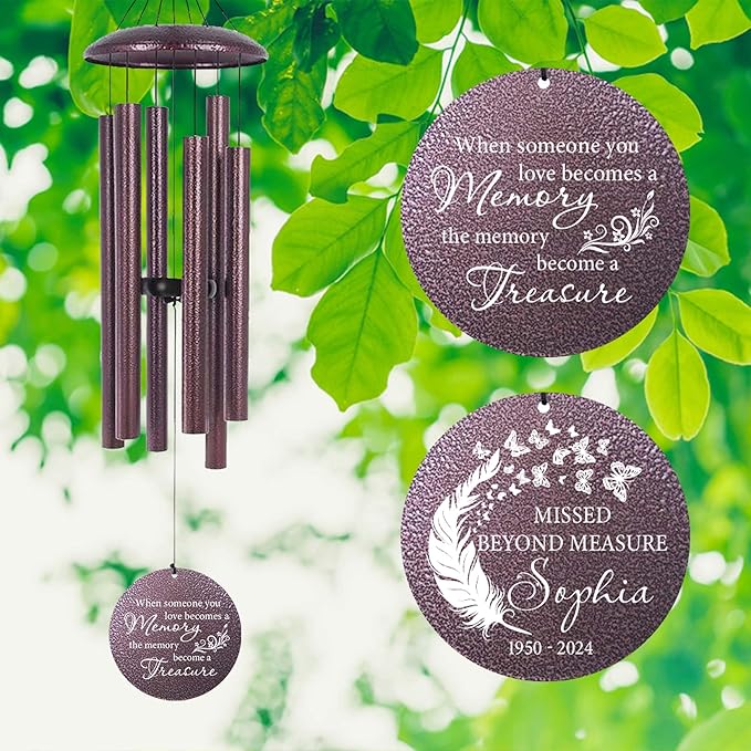 ASTARIN 36" Large Deep Tone Personalized Sympathy Wind Chimes, Memorial Wind Chime for Loss of Mother Father Loved One, Angel's Feather Bereavement Gifts Decor Outdoor Patio Garden(Produced in USA)-Ruum Studio Home