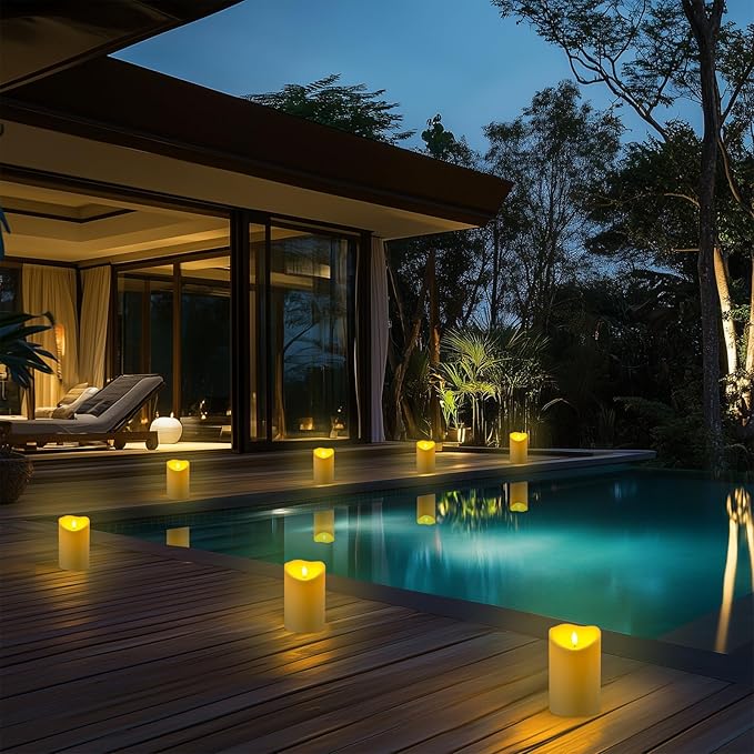 Homemory 4"x6" Outdoor Waterproof Flameless Candles with Timers and Remote Control, Battery Operated Candles, LED Plastic Candles, Ivory White, Set of 2-Ruum Studio Home