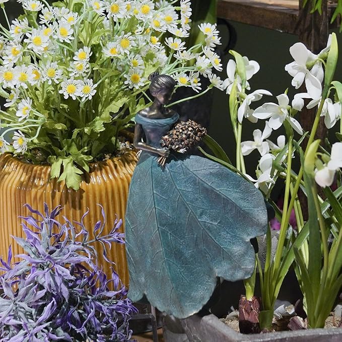 Guichifun Fairy Statue Collection Home Decoration - Leaf Angel Girls Resin Home Garden Patio Decor Memorial Gift for Mom Outside or Inside Outdoor Yard Decorations Figurines 7.5 x 4.5 x 11.5 Inch-Ruum Studio Home