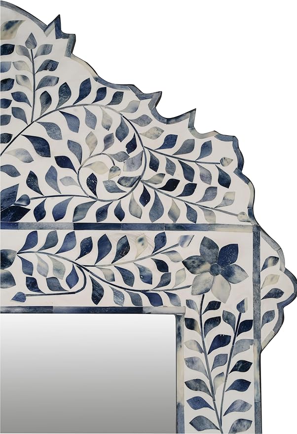 Bone Inlay Mirror Frame Handcrafted Decorative Wall Mirror Frame with Natural Bone and Resin Intricate Floral & Geometric Inlay Boho, Vintage & Ethnic Style Home Décor-Ruum Studio Home