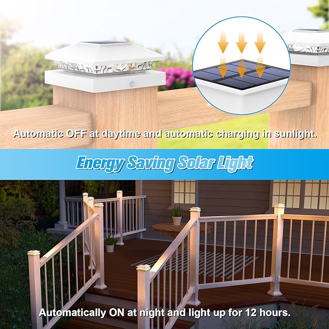 VOLISUN 4x4 Solar Post Cap Light 12pack,Solar Fence - Cap Lights Outdoor Waterproof for Wooden/Vinyl Post,White Deck Post Cap Light Solar Powered with Warm White for Garden/Patio/Porch-Ruum Studio Home