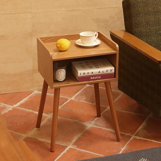 MaxSmeo Nightstand, Mid Century Modern Side Table Bedroom with Storage, Small End Bedside Table with Solid Wood Legs for Living Room, Office Small Spaces (Brown)-Ruum Studio Home