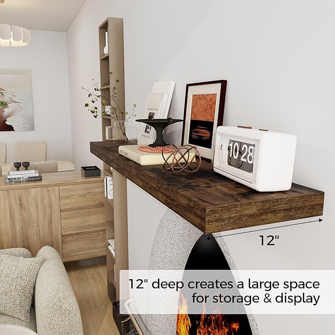 Floating Shelves 48 Inch Long, 12 Inch Deep Floating Shelves for Wall, 48 x 12 Large Wall Shelves for Home Storage & Display, 2" Thicked Floating Shelf for Bedroom, Living Room, Rustic Brown, 1 Pack-Ruum Studio Home