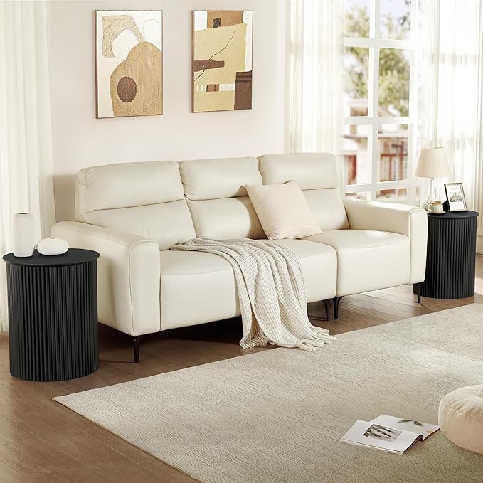 AVZEAR Small Round Side Table Fluted Night Stand Set of 2, 17.7" Mid Century Modern End Table, Circle Bedside Tables Wood Nightstands for Small Spaces, Living Room, Bedroom(Black)-Ruum Studio Home