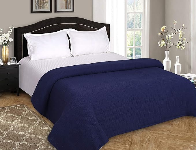 Elvana Home 100% Cotton Bed Blanket, Breathable Bed Blanket King Size, Cotton Thermal Blankets King, Perfect for Layering Any Bed for All Season, Navy Blue-Ruum Studio Home
