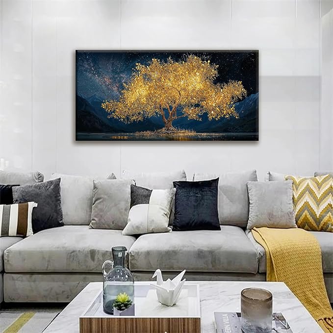 Tsomzxng Modern Canvas Wall Art Decor Print Paintings Gold Tree Of Life Landscape Painting Prints Abstract Wall Decor Picture For Bedroom Office Home Kitchen Artwork Ready To Hang 20"×40"-Ruum Studio Home
