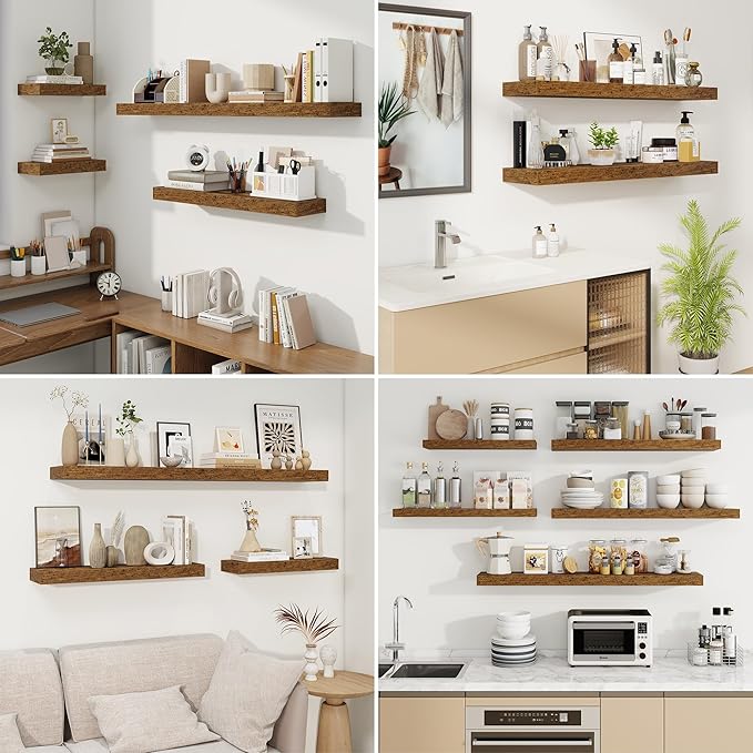 fuqing Floating Shelves for Wall, Bathroom Shelf Wall Mounted for Storage, Shelves with Invisible Bracket for Bedroom, Kitchen, Living Room, Farmhouse Small Book Shelf, 36 Inch Set of 2, Rustic Brown-Ruum Studio Home