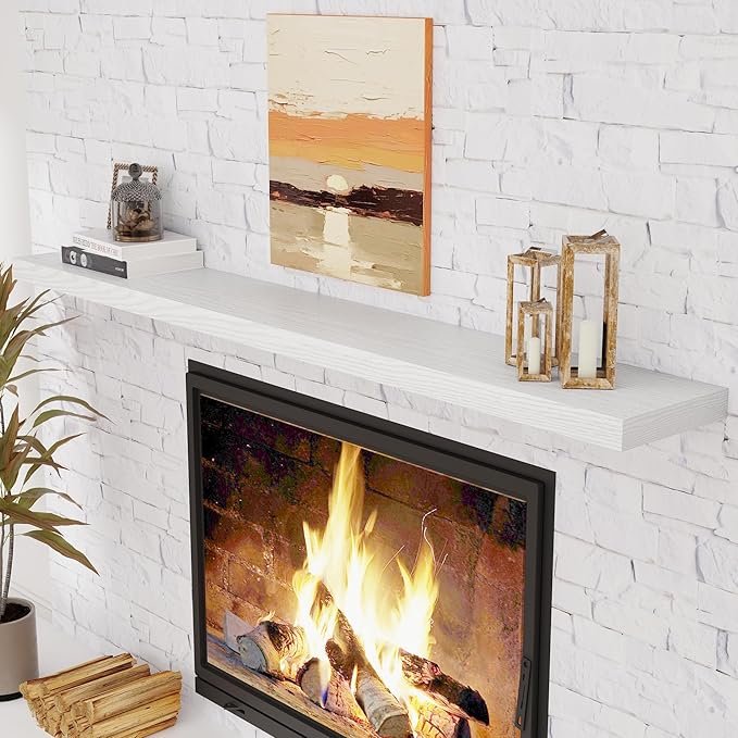 72 Inch Floating Shelves White, 72 x 9 Rustic Wooden Fireplace Mantel, 9 Inch Floating Shelf for Wall, Farmhouse Wall Shelves for Home Storage & Display-Ruum Studio Home