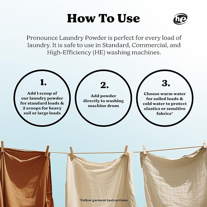 Pronounce Laundry Detergent Powder Alternative | Earth-Derived Ingredients, Eco-Friendly, Safer for Sensitive Skin, Eczema, and Babies. Stain + Smell Fighting. HE Safe (Unscented, 120 Loads)-Ruum Studio Home