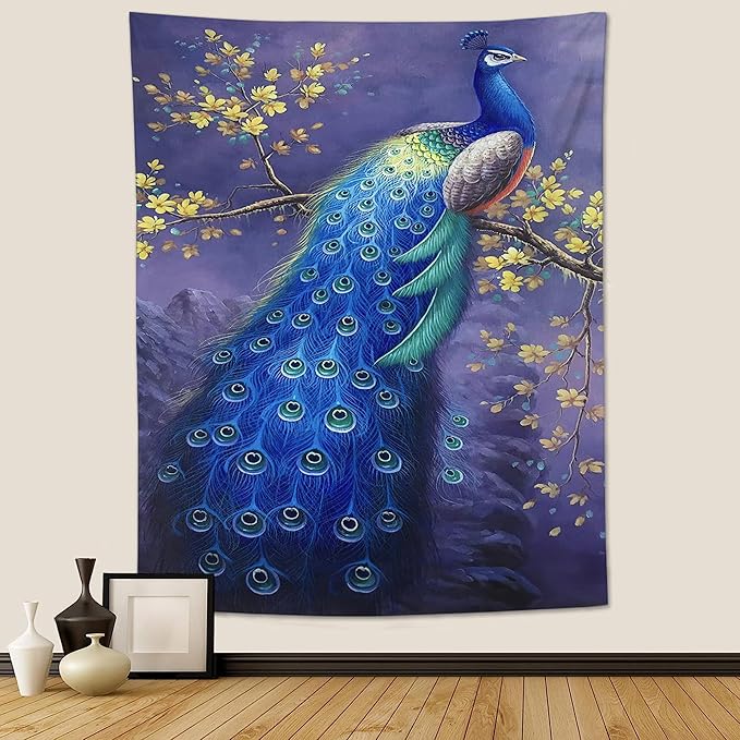 yowecso Peacock Tapestry - Purple Peacock Wall Hanging for Bedroom, Living Room & Dorm - Aesthetic Wall Decor - 60"x90"-Ruum Studio Home