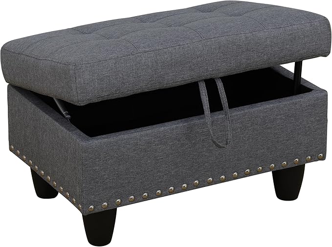 Ottoman Rectangular Storage Ottoman Bench, Flannel Footrest Stool Footstool with Lid for Living Room, Bedroom, Entryway, Light Gray, 28.5"x19"x17.5"-Ruum Studio Home