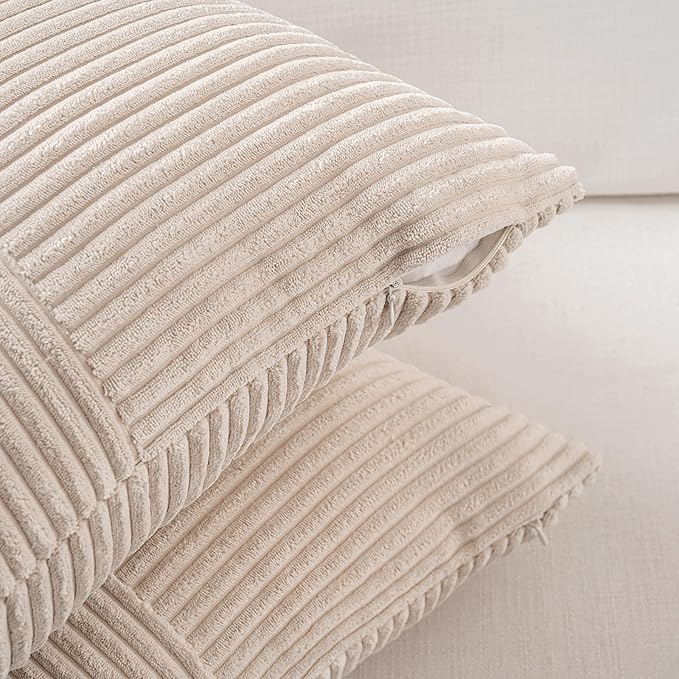 Fancy Homi Set of 2 Tan Boho Long Lumbar Body Decorative Throw Pillow Cover 14x36 Inch for Bed Couch Bedroom Bench, Soft Patchwork Corduroy Textured Pillow Case, Rustic Farmhouse Room Décor-Ruum Studio Home