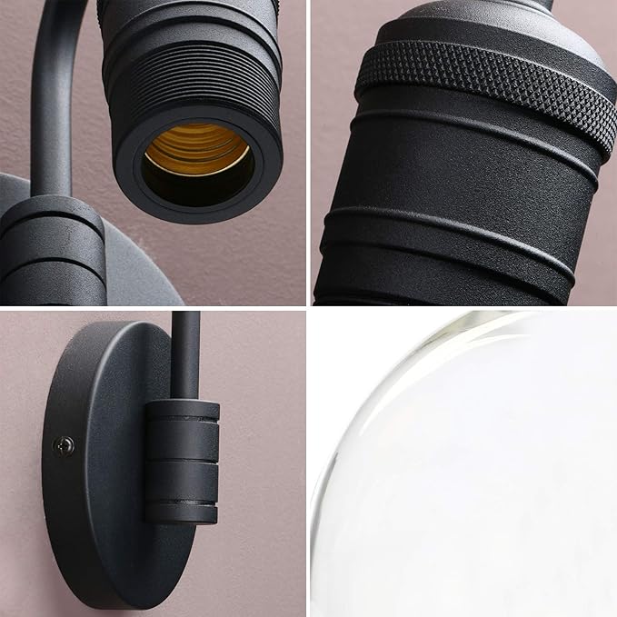 1-Light Vintage Wall Sconce, Yosoan Black Industrial Fixture Light with Elegant Gooseneck Curved Rod, Indoor Clear Glass Shade Wall Lamp Lighting for Bathroom Porch Kitchen Living Room Restaurant-Ruum Studio Home