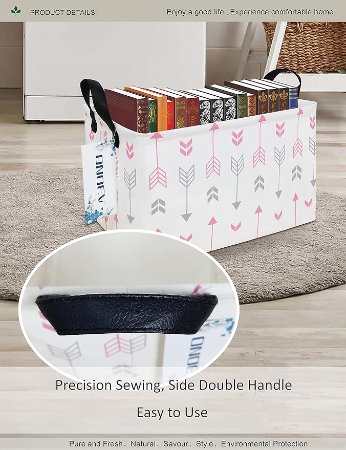 Rectangular Folding Laundry Basket,waterproof Canvas Basket,gift basket,Suitable for children's room,Office,Clothes,Toys Storage (Pink Arrow)-Ruum Studio Home