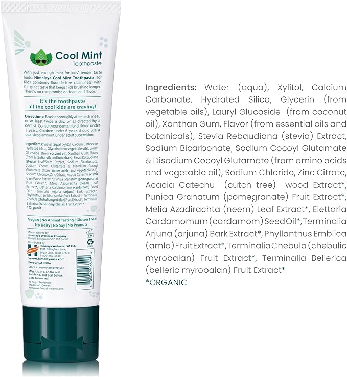 Himalaya Botanique Kids Toothpaste, Herbal, Cool Mint Flavor, Fights Plaque, Fluoride Free, Gentle, No Artificial Flavors or Colors, SLS Free, Gluten Free, Cruelty Free, Vegan, Foaming, 4 Oz, 4 Pack…-Ruum Studio Home