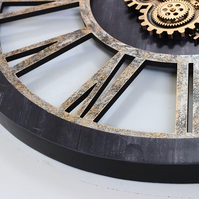 The Gears Clock 36'' Inch Real Moving Gear Wall Clock Vintage Industrial Oversized Rustic Farmhouse (Vintage Black Wood and Bronze)-Ruum Studio Home