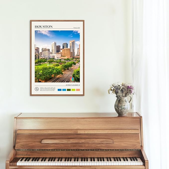 StudioUBILA Houston Wall Art Poster, Decorative Cityscape Landscape Art Prints, Home Decor Wall Art Print for Bedroom Living Room Kitchen Decorations, Unframed-Ruum Studio Home