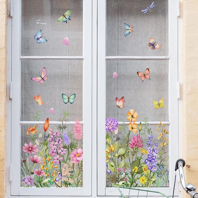 Mirbuy Wildflower Butterfly Window Decals, Colorful Garden Floral Window Clings for Home Decor-Ruum Studio Home