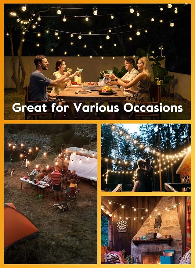 Brightown Outdoor Solar String Lights 34FT - LED G40 Pro Globe Patio Energy Saving with 11 Shatterproof Bulbs, 3 Light Modes Waterproof Hanging Lights for Christmas Outside Garden Backyard Party Decor-Ruum Studio Home