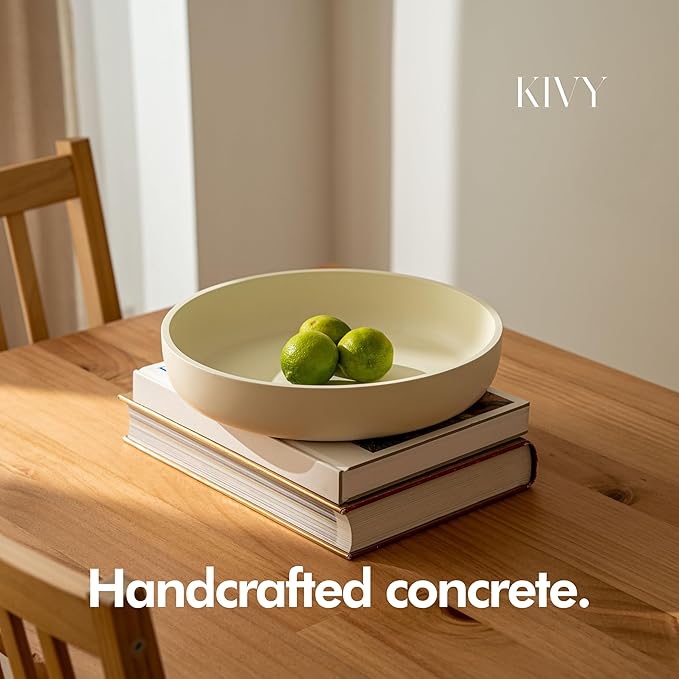 KIVY Concrete Fruit Bowl for Kitchen Counter - Large Decorative Bowl for Home Decor - Modern Fruit Basket for Entryway Table - Concrete Bowl - Decorative Bowls for Home Decor - White Fruit Bowl Decor-Ruum Studio Home