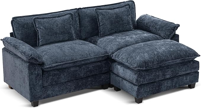 URRED Modular Sectional Sofa Comfy Cloud Couch, Modern Chenille Sofa Sleeper Deep Seat Couches with Ottoman/Pillows for Living Room (Blue, 82.6''- L Shape)-Ruum Studio Home