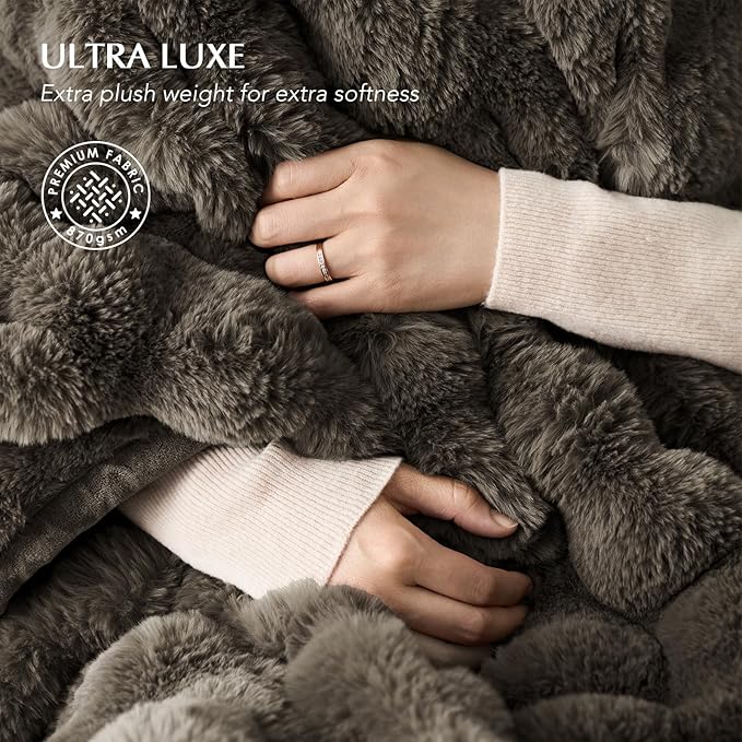 EVERGRACE Ultra Soft Luxury Fluffy Faux Rabbit Fur Throw Blanket, Thick Warm Fuzzy Blankets for Bed, Cozy Plush Reversible Blanket for Couch, Chair, Sofa, Dark Taupe, 60x80 Inches, 870 GSM-Ruum Studio Home