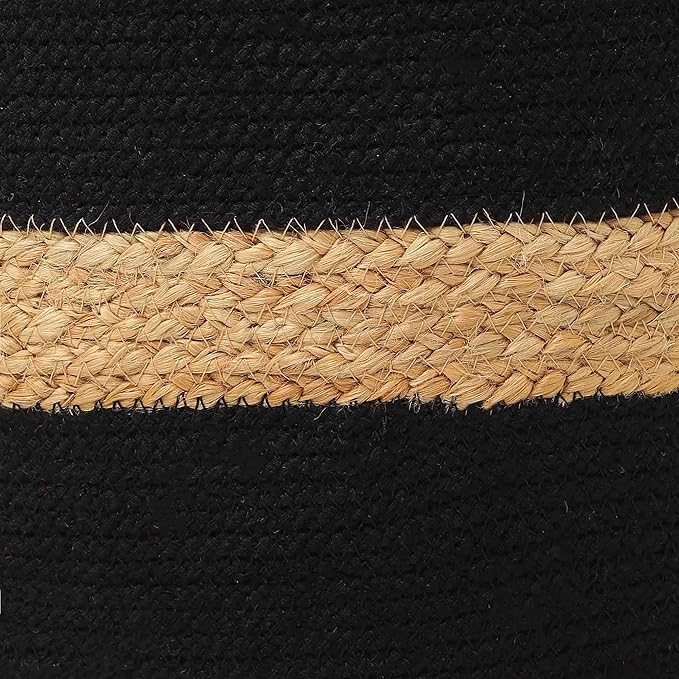 REDEARTH · Cylindrical Pouf Foot Stool Ottoman - Jute Braided Pouffe Poof Accent Sitting Footrest for The Living Room, Bedroom, Nursery, Patio, Lounge & Other Rooms (14.5”x14.5”x16”; Black Natural)-Ruum Studio Home