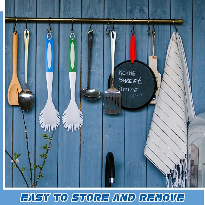 Hsei 6 Pcs Blue and Green Kitchen Scrub Dish Brush Bulk with 11 Inch Anti Slip Handle Cleaning Dish Scrubber with Stiff Bristles Washing Scrub Brushes for Housekeeping for Pots and Pans, Kitchen Sink-Ruum Studio Home