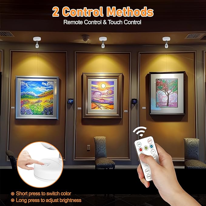4 Pack Wireless Spot Lights Indoor, Battery Operated Uplighting, Mini Spotlight with Remote 3CCT Tree Lights Indoor, Accent Wall Lights for Display Plant Picture Dartboard-Ruum Studio Home