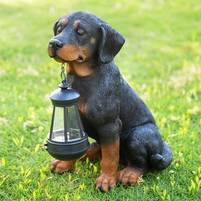 Garden Dog Statues Outdoor Decor, 13" Solar Powered LED Lights Outdoor Statue Garden Decorations Rottweiler Figurine for Patio, Lawn, Yard Art Decoration, Housewarming Garden Gift-Ruum Studio Home