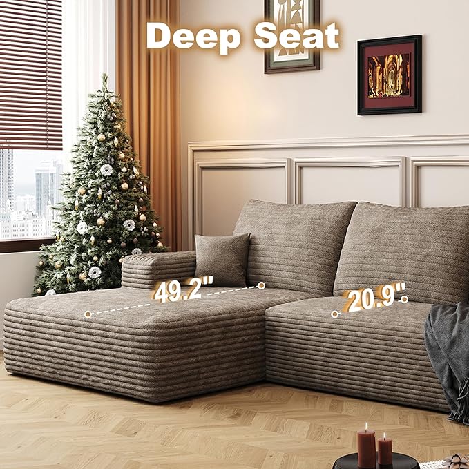 108" Sectional Couches for Living Room Modern Modular Sofa with L-Shape Couchs Upholstered Boneless Couch Deep Seat Sectional Couch with Chaise (Camel, Left Facing Chaise+2Seaters+1Ottoman)-Ruum Studio Home