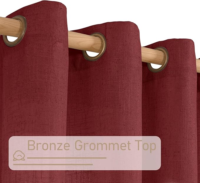 LAMIT 95 inch Linen Curtains for Living Room, Burgundy Red Bronze Grommet Christmas Panels Light Filtering Semi Sheer Drapes for Bedroom/Dining Hall, 2 Panels Set, 52 x 95 Inch-Ruum Studio Home