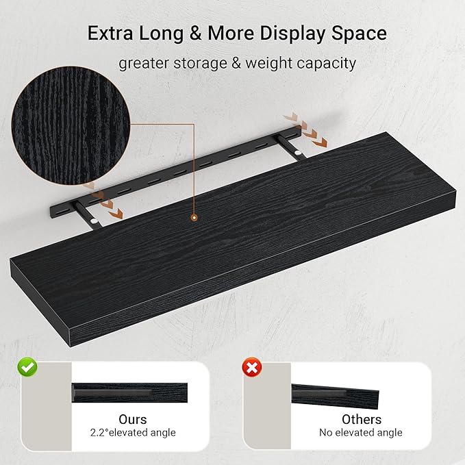 Single Floating Shelves 36 inch Long, Large 10 in Deep Wall Shelves Heavy Duty 70 lbs for Bedroom, Bathroom, Living Room, Kitchen, Office, Modern Shelf Home Decor, Set of 1, Black-Ruum Studio Home