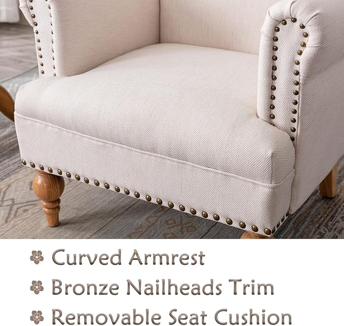 chairus Linen Accent Chair for Living Room Set of 2 Upholstered Mid Century Modern Single Sofa Chair with Solid Wood Legs Comfy Reading Chair Armchair for Bedroom/Office Room/Recption/Lounge, Cream-Ruum Studio Home