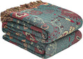 Boho Fall Throw Blanket for Bed，100% Ultra Cotton Soft Breathable Bed Throw Floral Printed Farmhouse Decor Rustic Bed Throws for Couch Sofa Quilt 80" x 90"-Ruum Studio Home