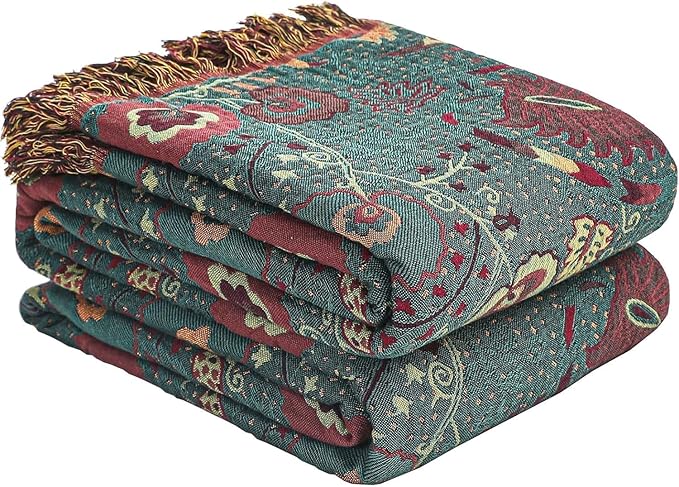 Boho Fall Throw Blanket for Bed，100% Ultra Cotton Soft Breathable Bed Throw Floral Printed Farmhouse Decor Rustic Bed Throws for Couch Sofa Quilt 90" x 98"-Ruum Studio Home