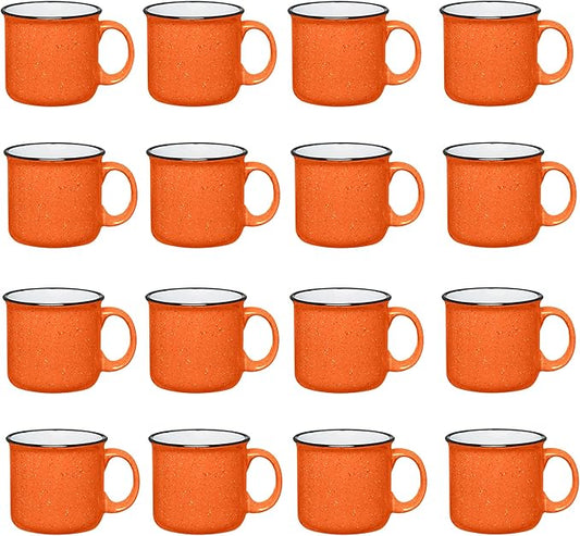 Set of 16 Ceramic Campfire Mugs – 15 Oz, Orange – Coffee & Tea Cups for Home, Work, Travel, Camping – Customizable, Great for DIY, Events, Companies-Ruum Studio Home