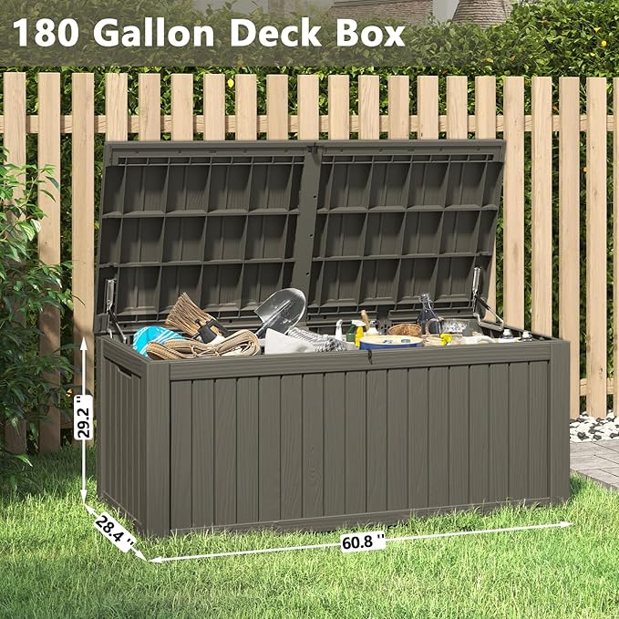 Outdoor Storage Box, 180 Gallon Deck Box, Waterproof and UV Resistant Large Resin Storage Bin, Organization and Storage for Patio Furniture, Outdoor Cushions, Garden Tools, Lockable-Ruum Studio Home