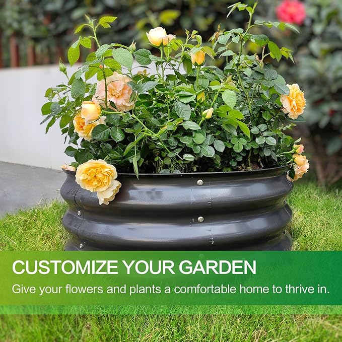 GARDMAX 2x2x1FT Galvanized Round Raised Garden Bed Kit, Metal Planter Boxes Outdoor with Easy Assembly, Large Garden Bed for Vegetables, Fruits, Flower, Herbs Dark Gray-Ruum Studio Home