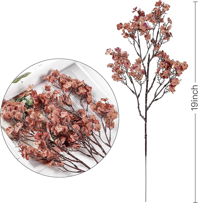 Sggvecsy 15 Pcs Babys Breath Artificial Flowers Gypsophila Bouquets Bulk Real Touch Fake Silk Flowers for Home DIY Floral Arrangement Table Centerpiece Fall Autumn Decoration (Orange Brown)-Ruum Studio Home